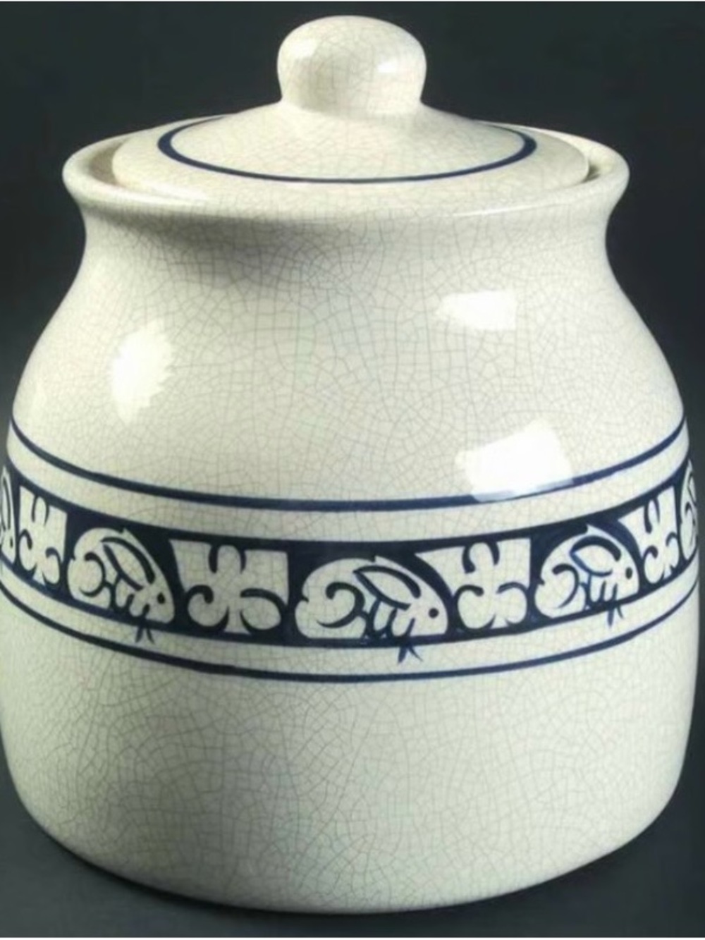 Vintage Dedham pottery blue white cookie jar